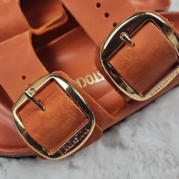 NWOT BIRKENSTOCK ARIZONA BIG BUCKLE SLIDE SANDAL BURNT ORANGE SIZE 8 US/ 39 EU - Picture 2 of 4